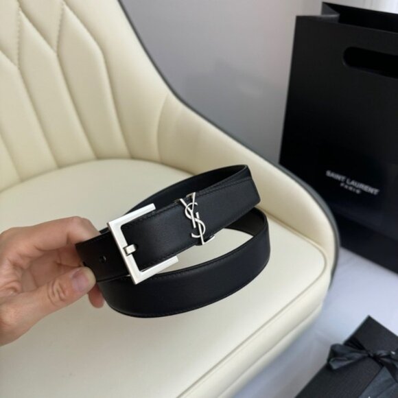 Saint Laurent Black Belt with Silver-Tone Buckle main image 4